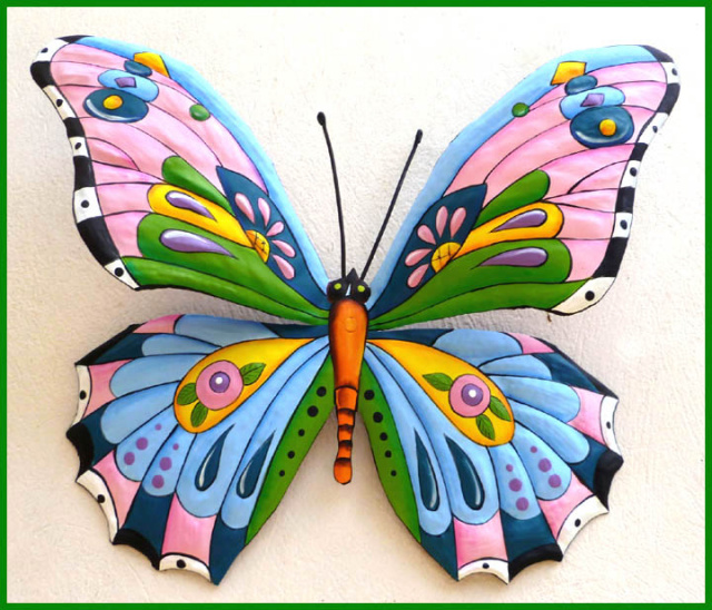 Decorative Butterfly Wall Hanging - Hand Painted Metal Butterfly Garden Art - 24"